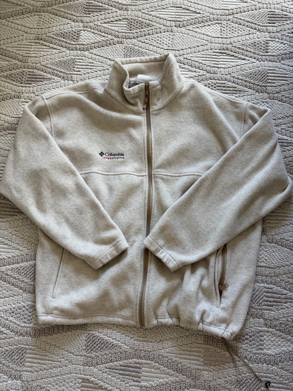 Vintage Columbia Cream/Tan Full-Zip Fleece Windbreaker